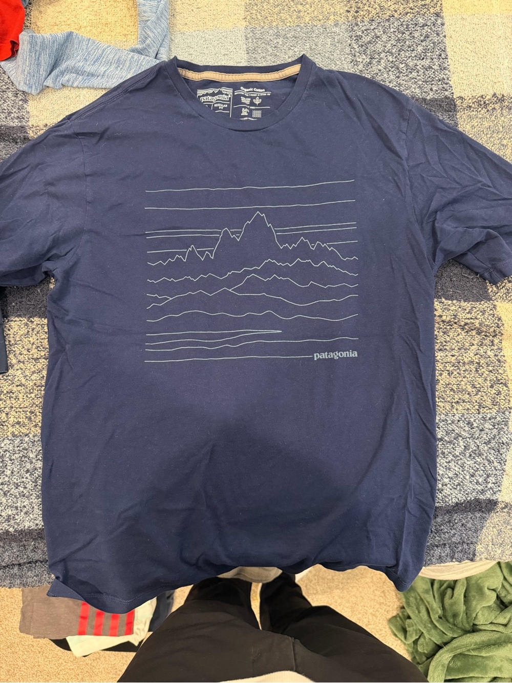 Patagonia Navy Crew Tee with Mountain Line Graphic